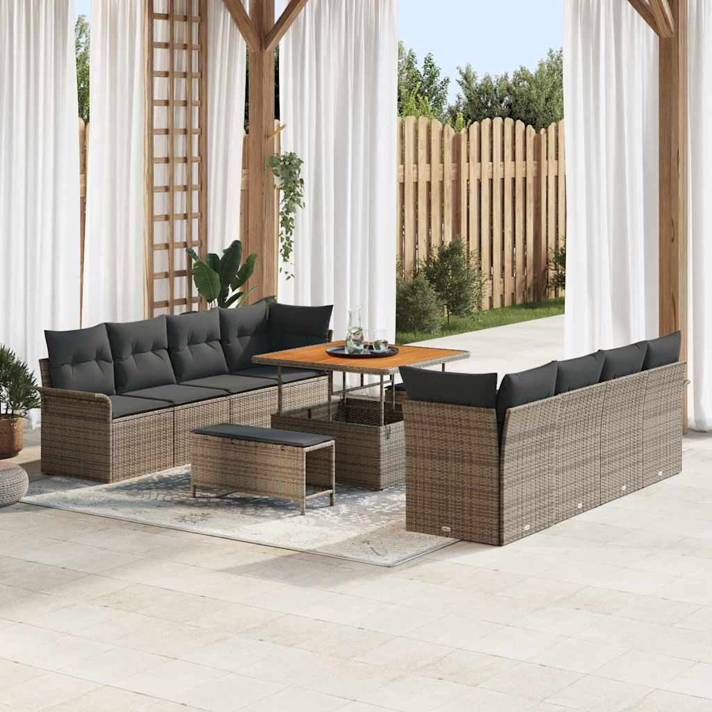 Sjedeća garnitura za vrt 11 kom. Siva poliratan 242.5 x 62 x 85 cm