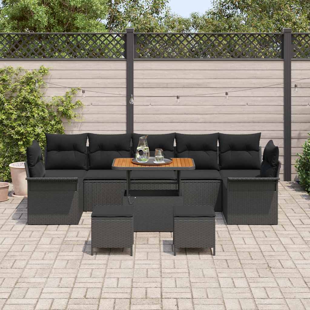 Sjedeća garnitura za vrt 10 kom. Crna poliratan 306 x 132,5 x 85 cm