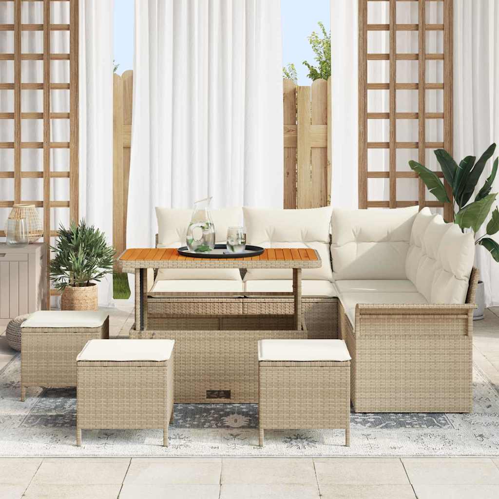 Sjedeća garnitura za vrt 9 kom. Bež poliratan 187,5 x 187,5 x 85 cm