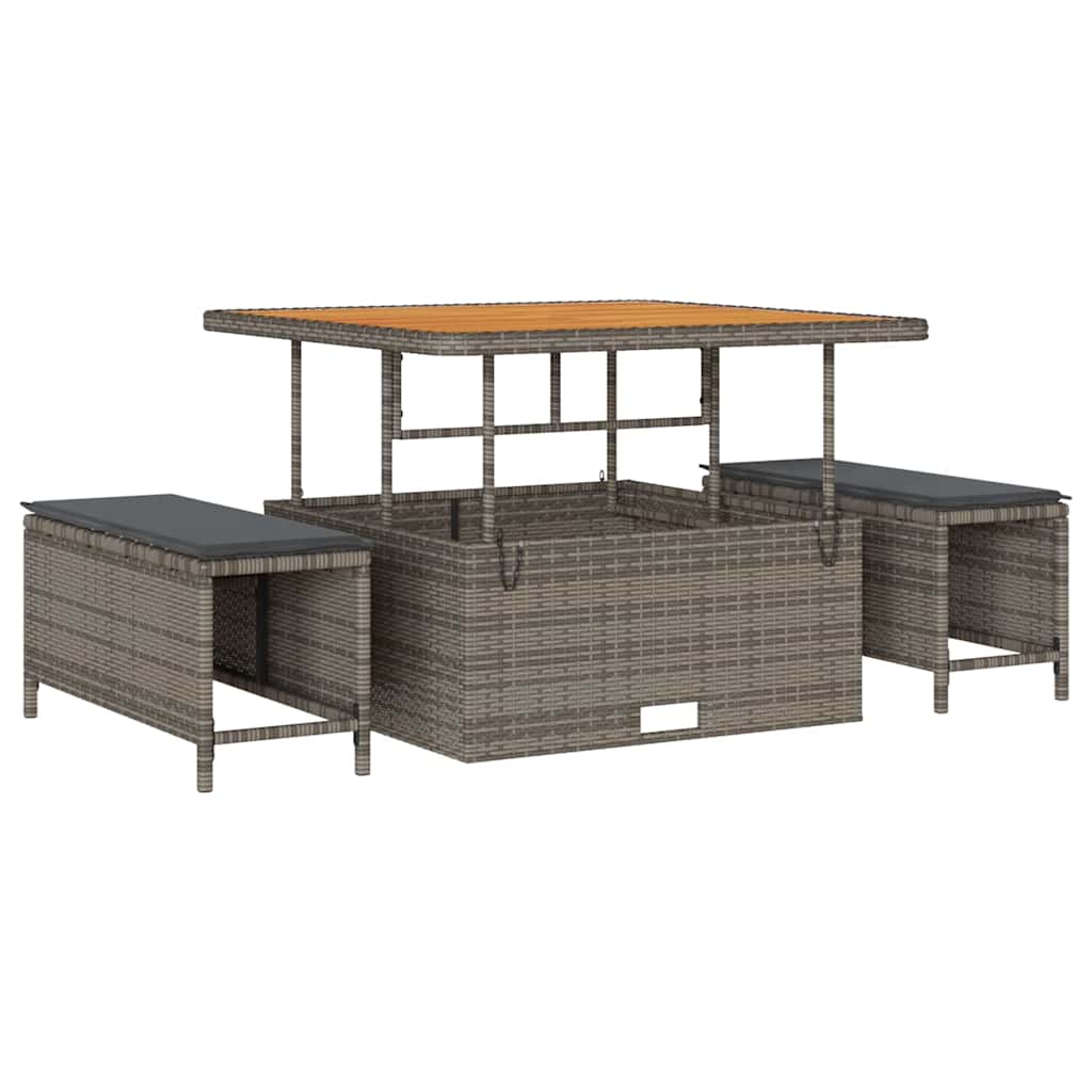 Sjedeća garnitura za vrt 9 kom. Siva poliratan 297,5 x 132,5 x 85 cm