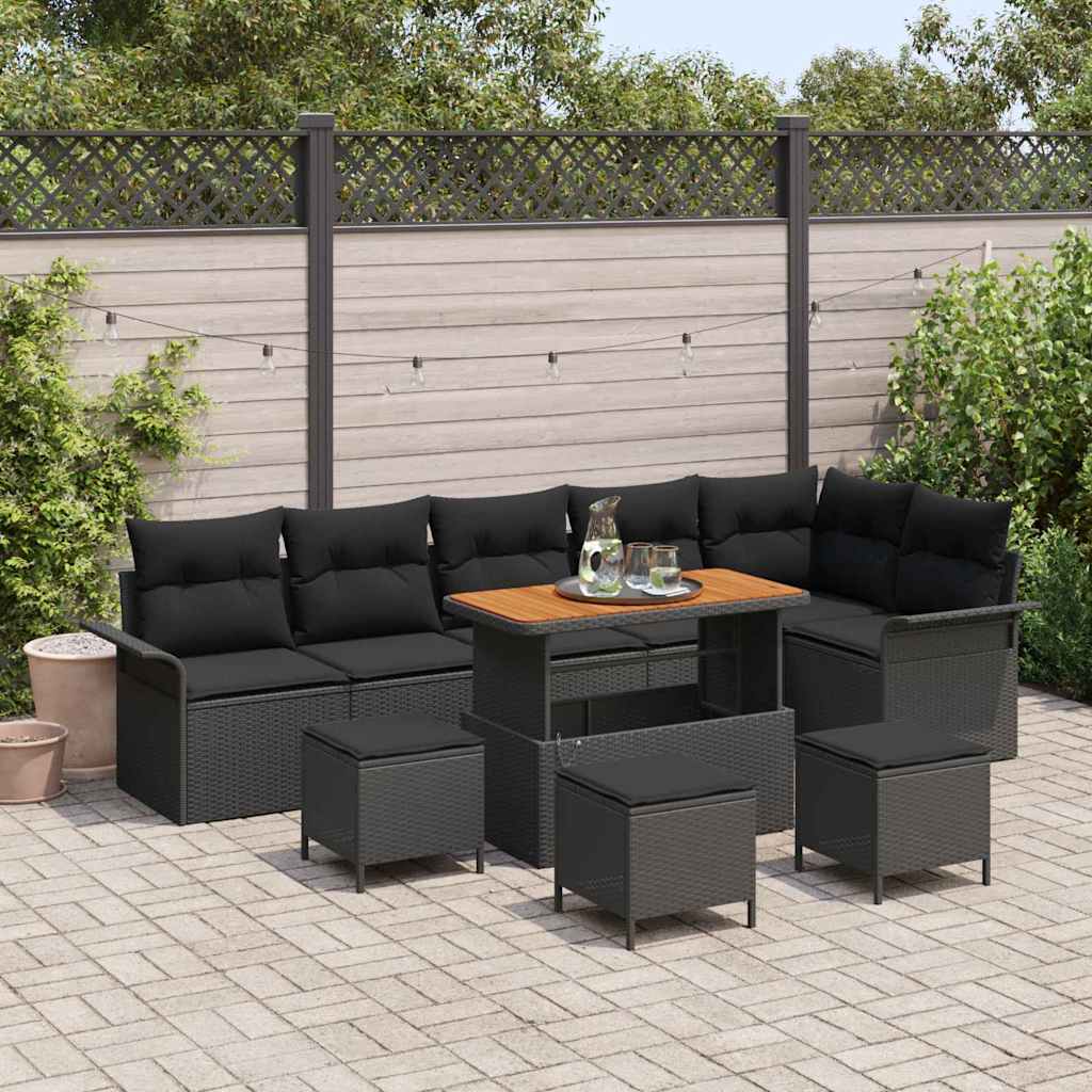 Sjedeća garnitura za vrt 10 kom. Crna poliratan 297,5 x 132,5 x 85 cm