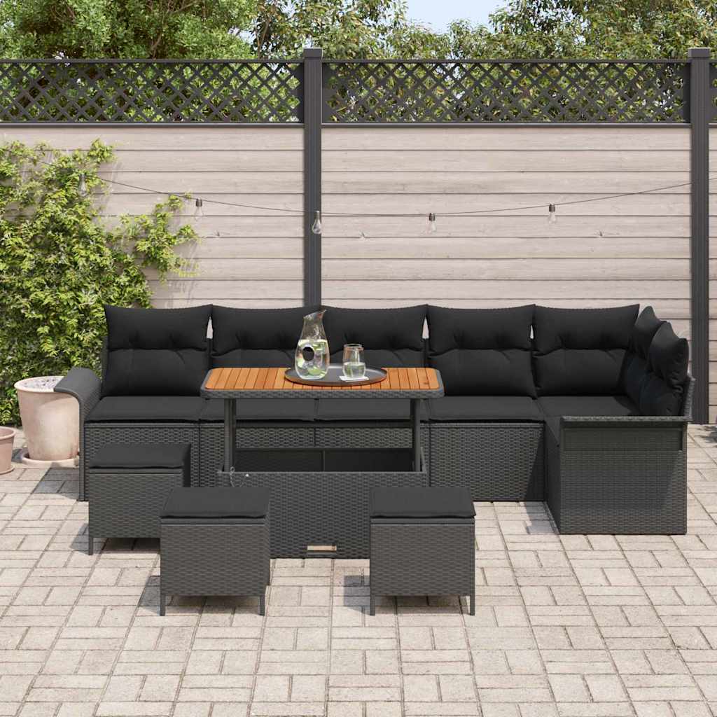 Sjedeća garnitura za vrt 10 kom. Crna poliratan 297,5 x 132,5 x 85 cm