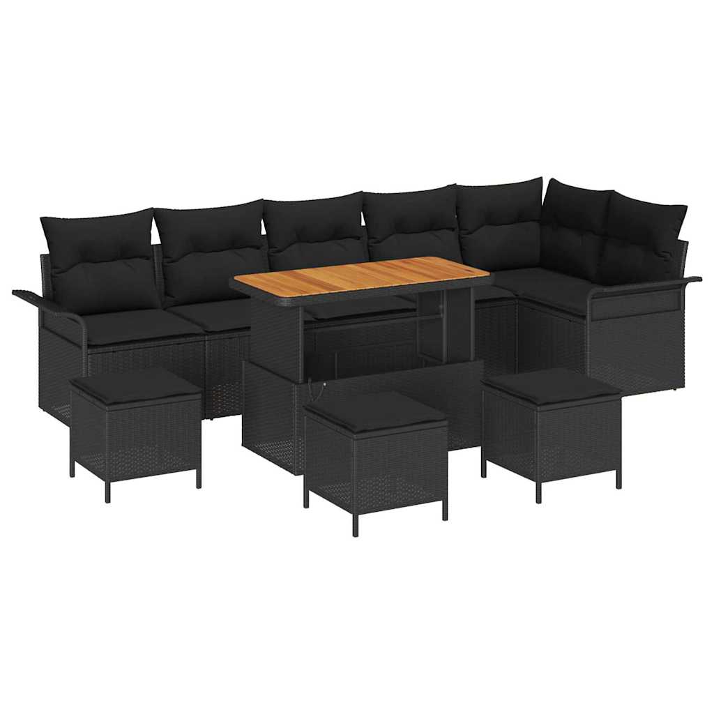 Sjedeća garnitura za vrt 10 kom. Crna poliratan 297,5 x 132,5 x 85 cm