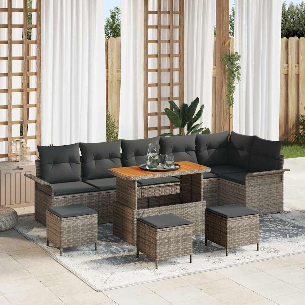 Sjedeća garnitura za vrt 10 kom. Siva poliratan 297,5 x 132,5 x 85 cm