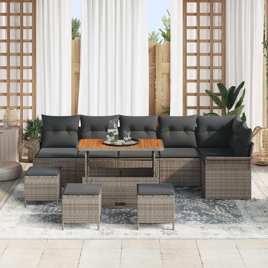 Sjedeća garnitura za vrt 10 kom. Siva poliratan 297,5 x 132,5 x 85 cm