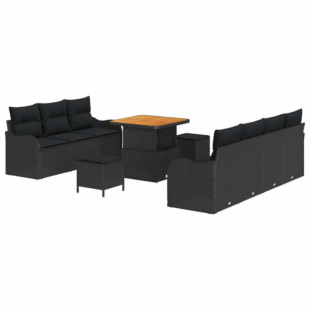 Sjedeća garnitura za vrt 10 kom. Crna poliratan 231 x 62 x 85 cm