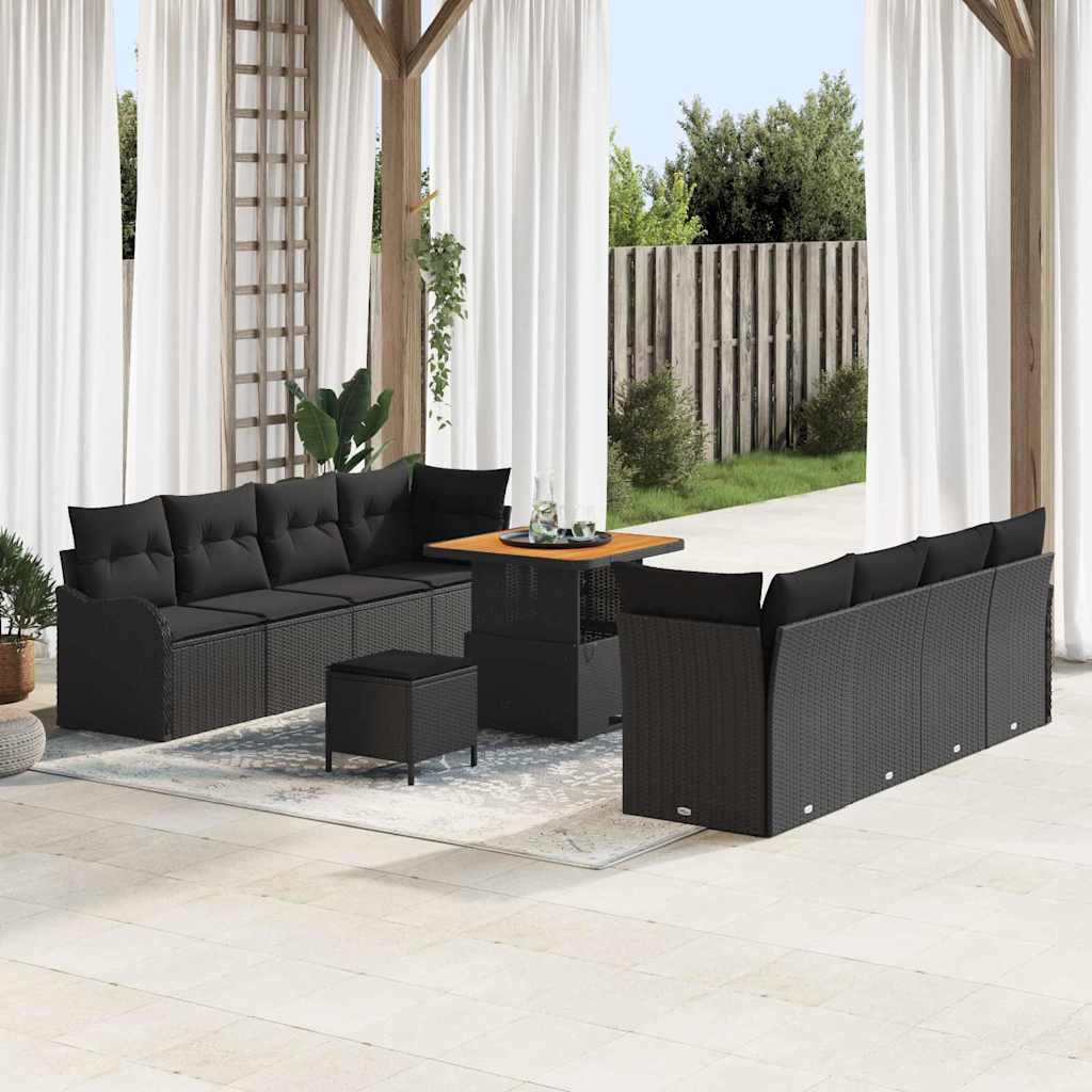 Sjedeća garnitura za vrt 11 kom. Crna poliratan 232.5 x 62 x 85 cm