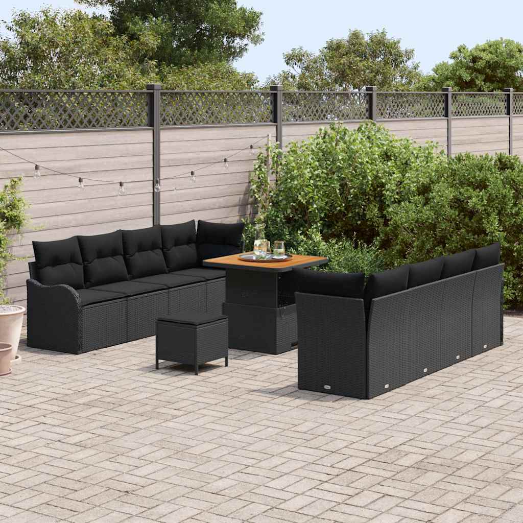 Sjedeća garnitura za vrt 11 kom. Crna poliratan 232.5 x 62 x 85 cm