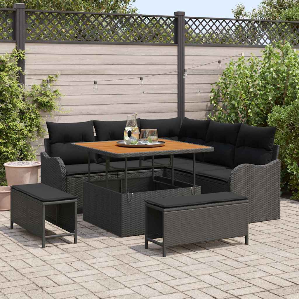 Sjedeća garnitura za vrt 8 kom. Crna poliratan 177.5 x 177.5 x 85 cm