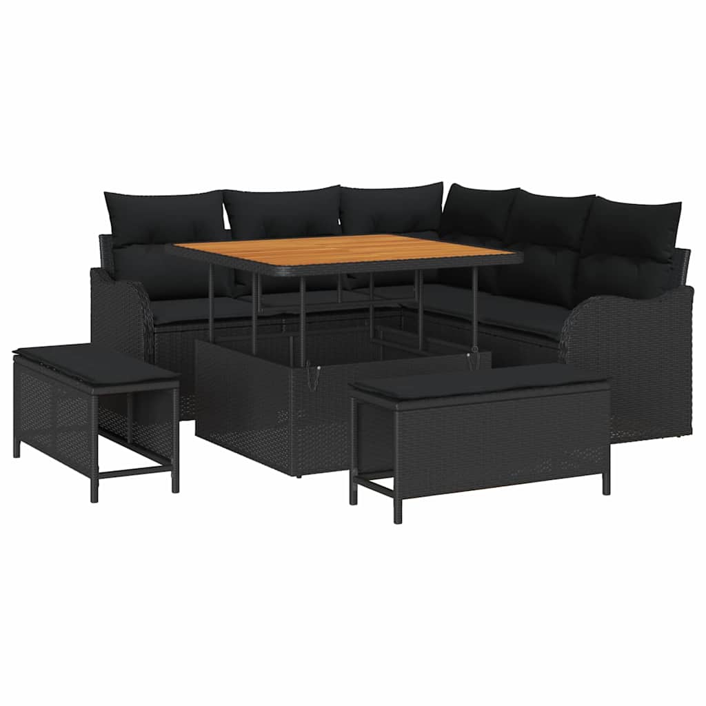 Sjedeća garnitura za vrt 8 kom. Crna poliratan 177.5 x 177.5 x 85 cm