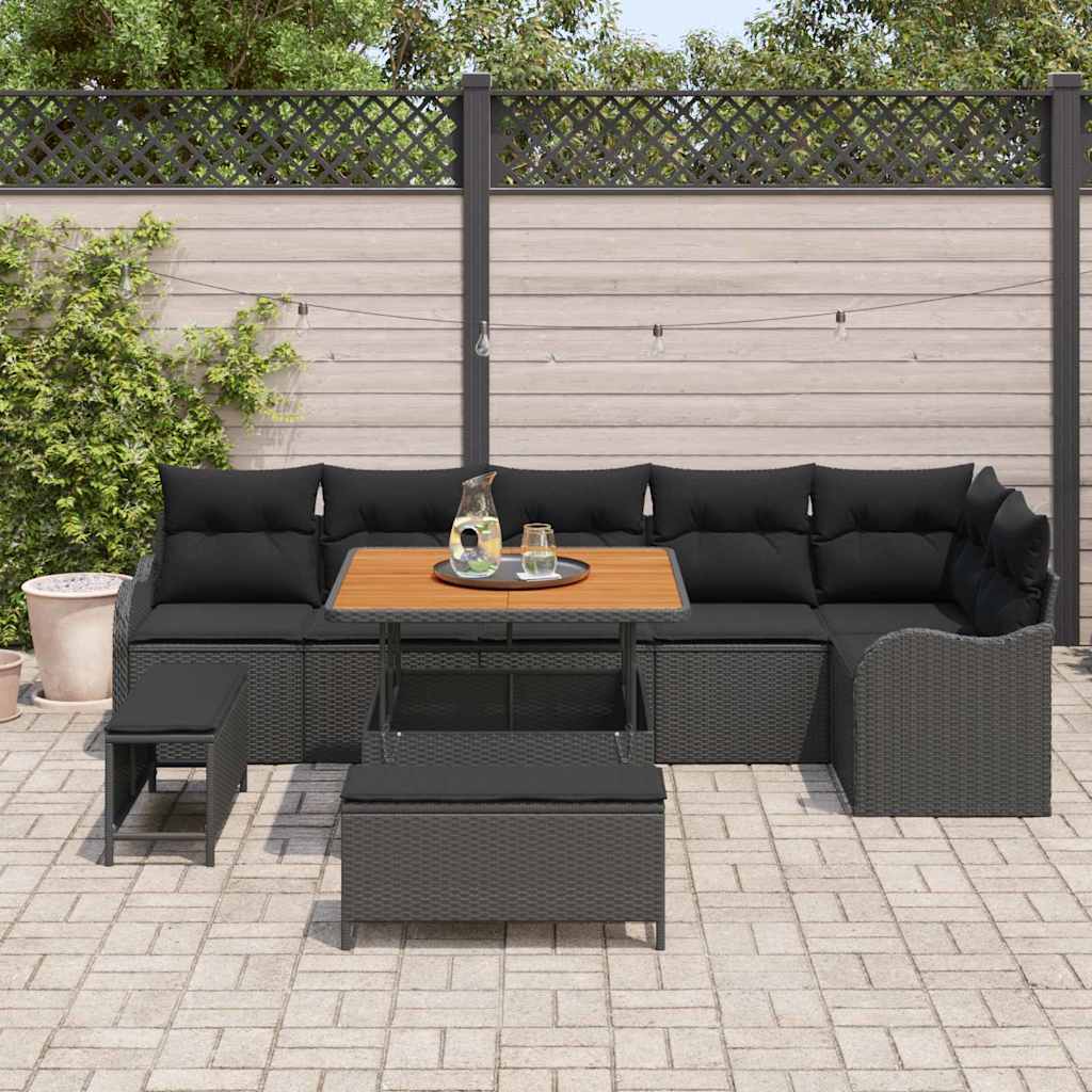 Sjedeća garnitura za vrt 9 kom. Crna poliratan 287,5 x 122,5 x 85 cm