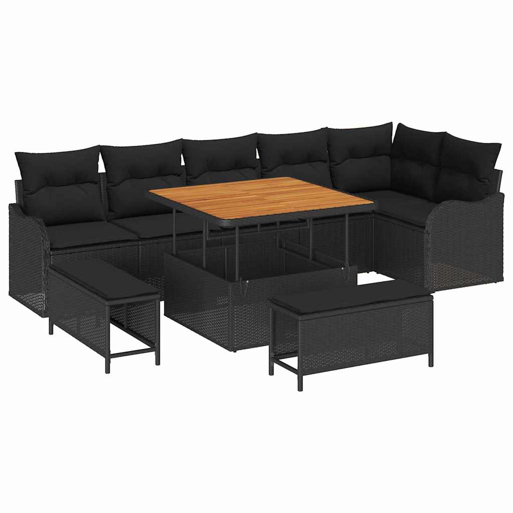Sjedeća garnitura za vrt 9 kom. Crna poliratan 287,5 x 122,5 x 85 cm