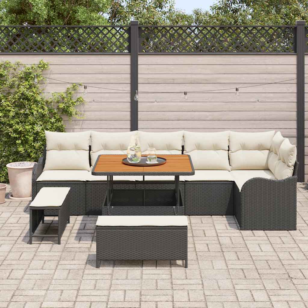 Sjedeća garnitura za vrt 9 kom. Crna poliratan 287,5 x 122,5 x 85 cm