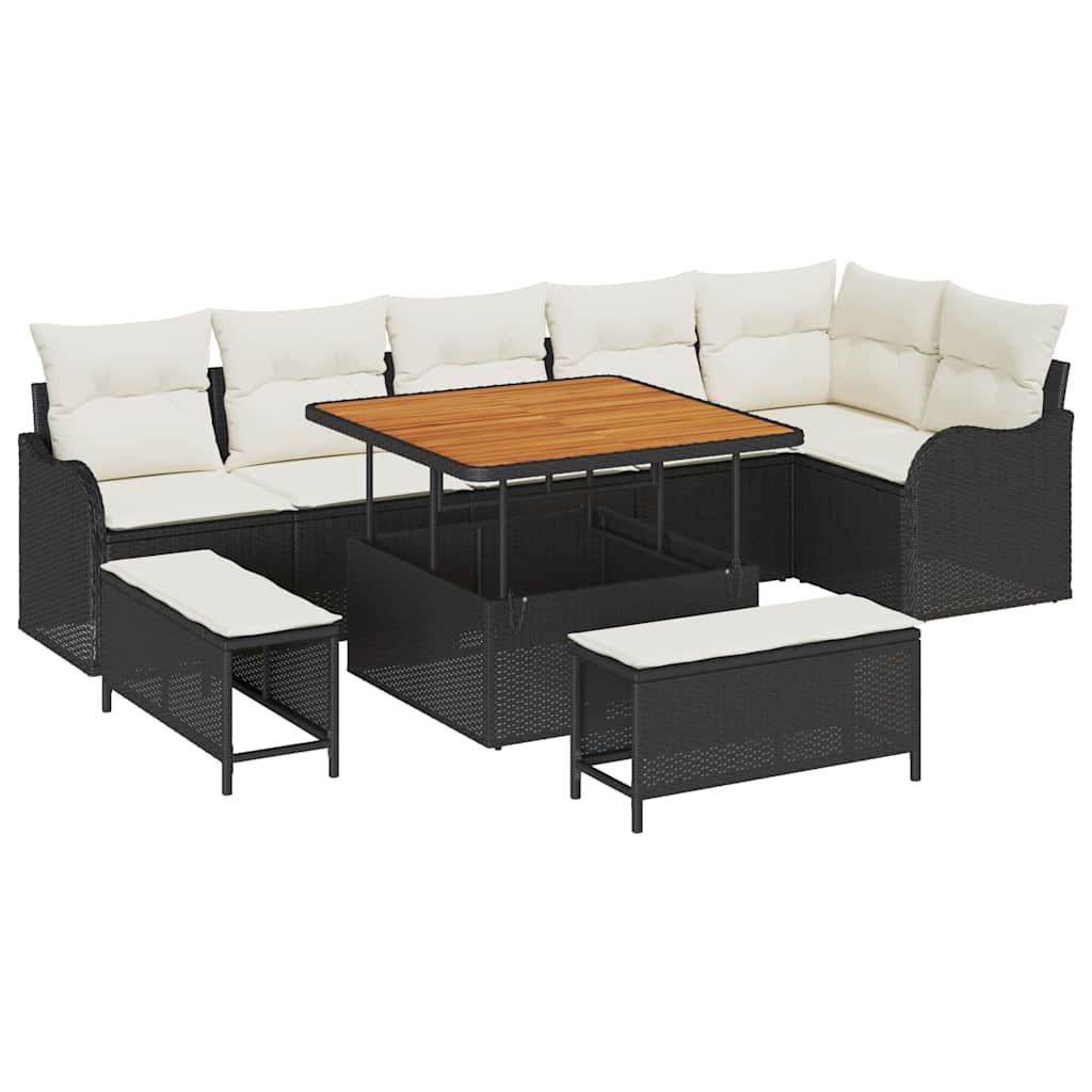 Sjedeća garnitura za vrt 9 kom. Crna poliratan 287,5 x 122,5 x 85 cm