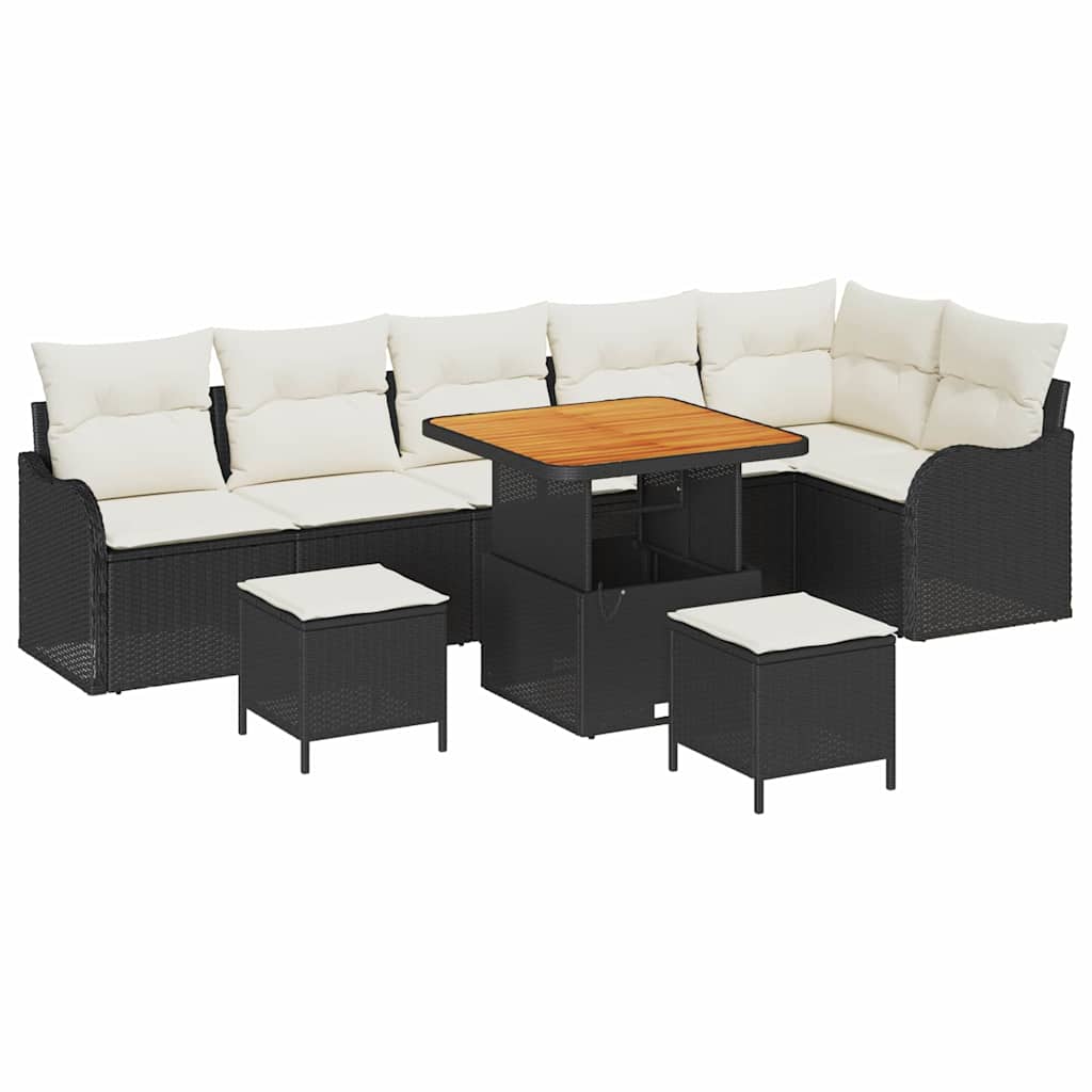 Sjedeća garnitura za vrt 9 kom. Crna poliratan 287.5 x 122.5 x 85 cm