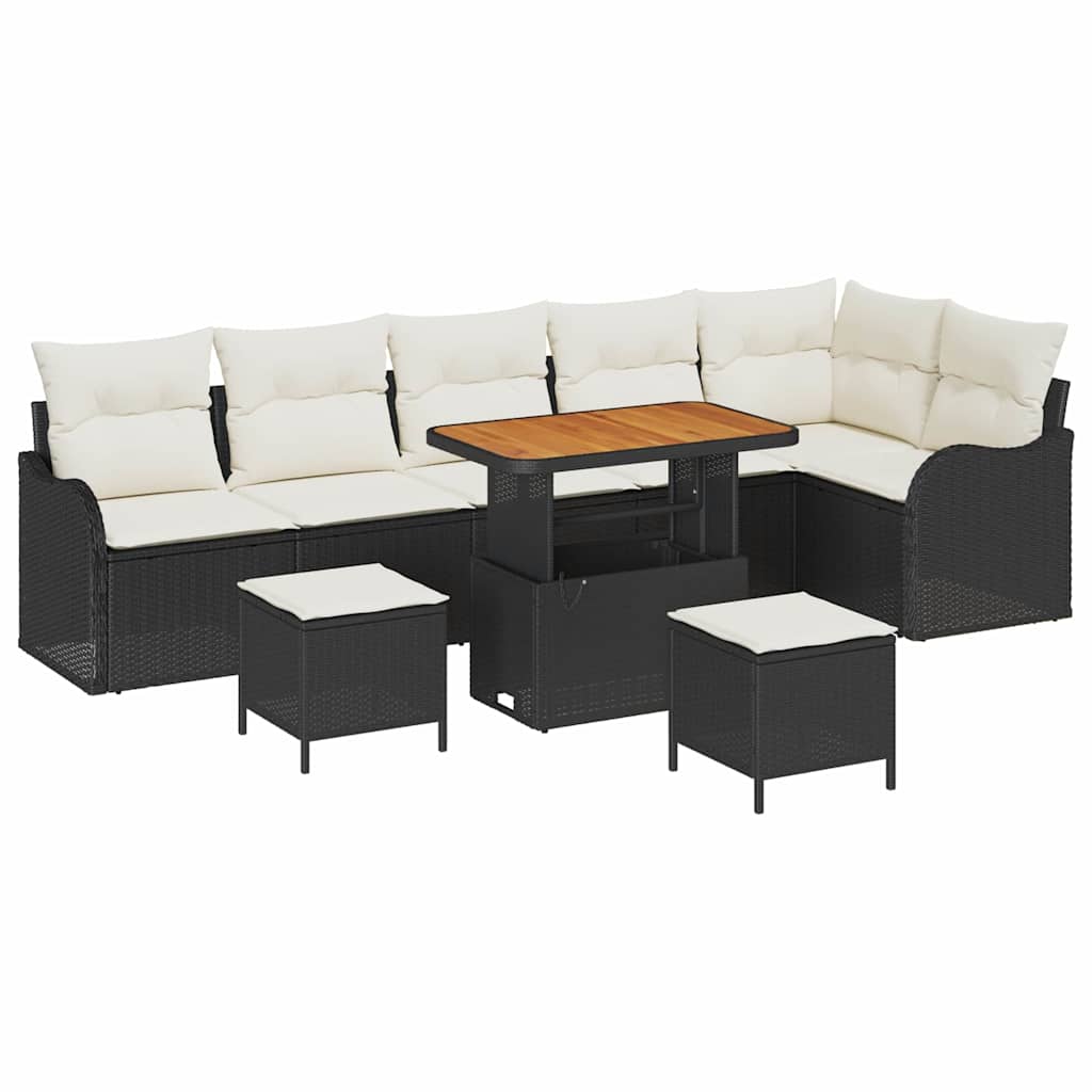 Sjedeća garnitura za vrt 9 kom. Crna poliratan 287.5 x 122.5 x 85 cm