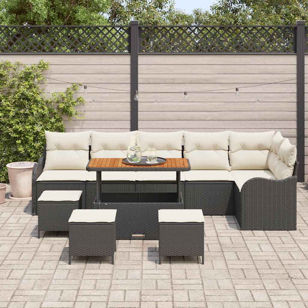 Sjedeća garnitura za vrt 10 kom. Crna poliratan 287,5 x 122,5 x 85 cm