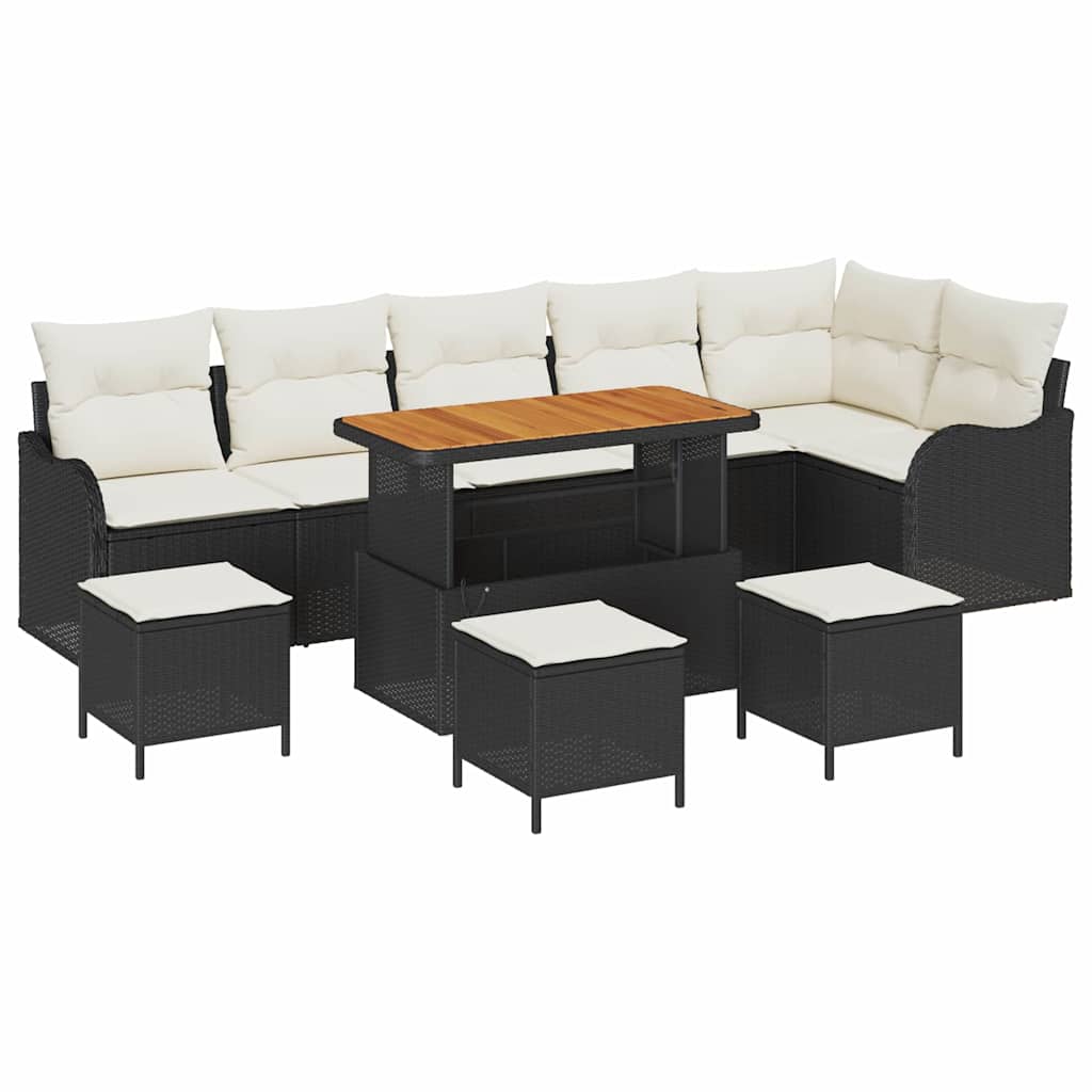 Sjedeća garnitura za vrt 10 kom. Crna poliratan 287,5 x 122,5 x 85 cm