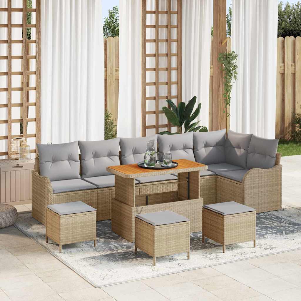 Sjedeća garnitura za vrt 10 kom. Bež poliratan 287,5 x 122,5 x 85 cm