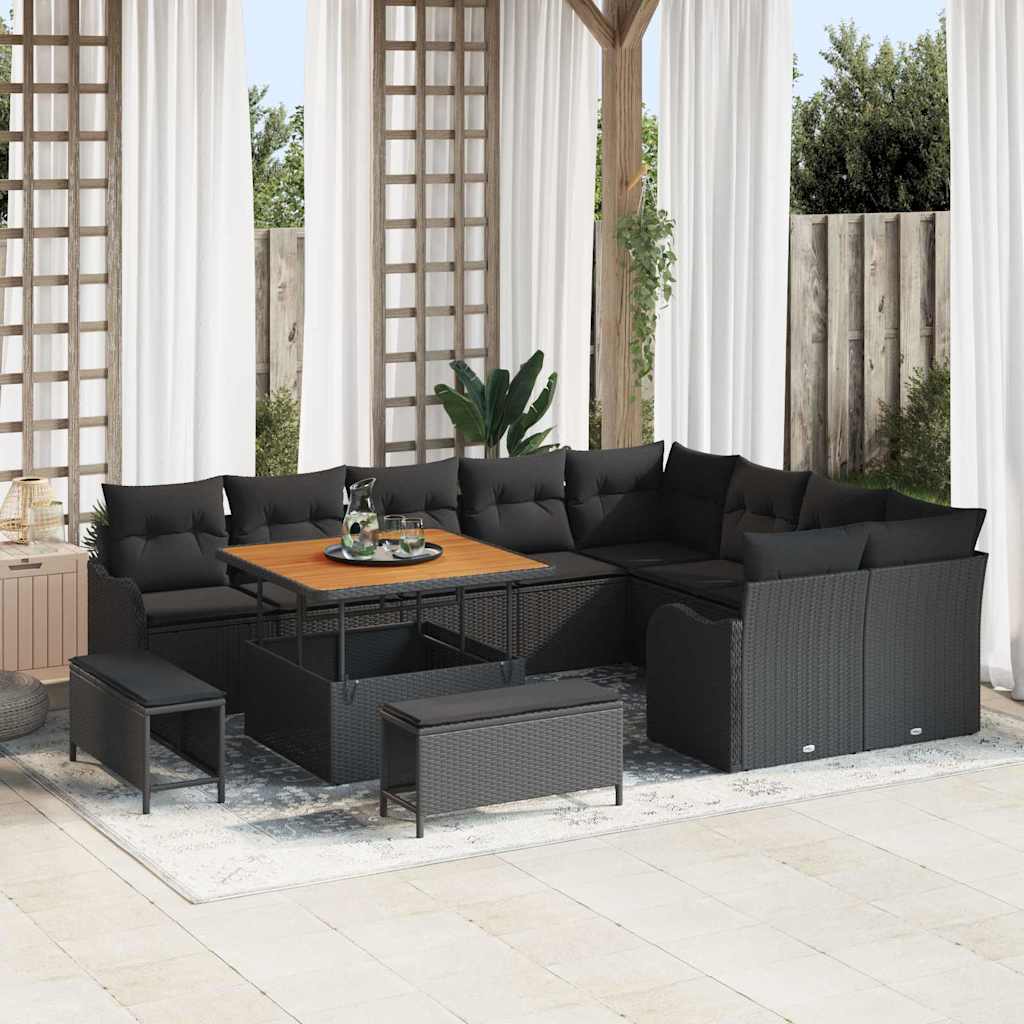 Sjedeća garnitura za vrt 12 kom. Crna poliratan 287.5 x 234 x 85 cm