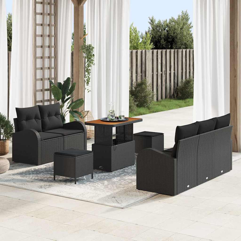 Sjedeća garnitura za vrt 8 kom. Crna poliratan 179 x 62 x 85 cm