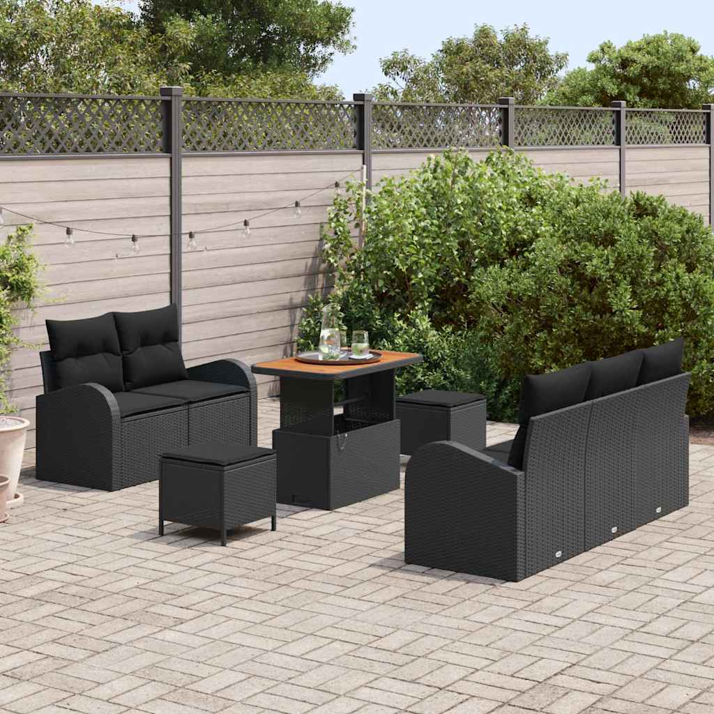 Sjedeća garnitura za vrt 8 kom. Crna poliratan 179 x 62 x 85 cm