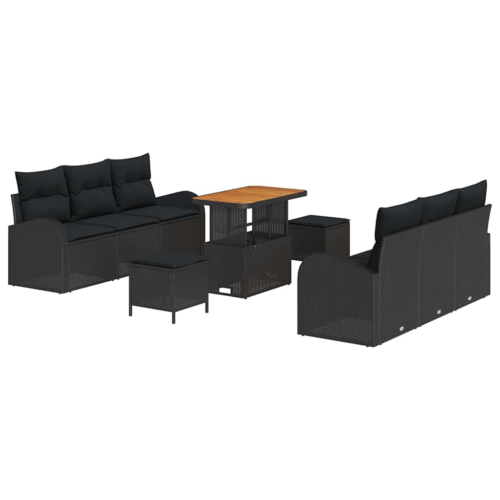 Sjedeća garnitura za vrt 9 kom. Crna poliratan 179 x 62 x 85 cm