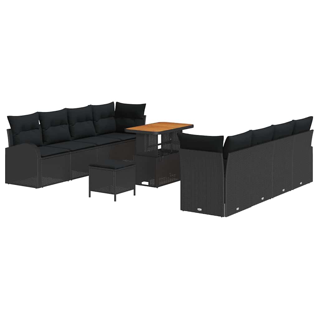 Sjedeća garnitura za vrt 11 kom. Crna poliratan 233,5 x 62 x 85 cm