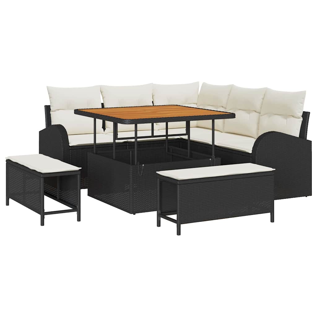 Sjedeća garnitura za vrt 8 kom. Crna poliratan 178.5 x 178.5 x 85 cm