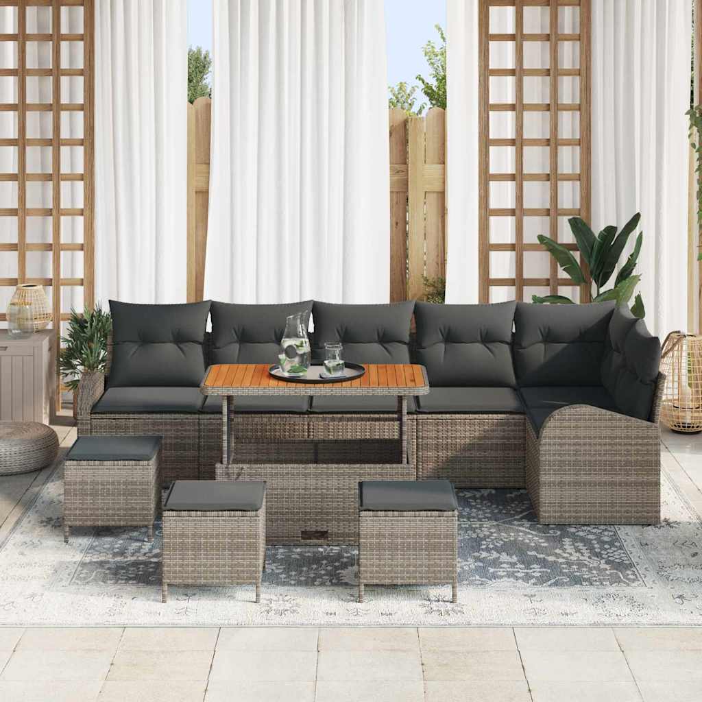 Sjedeća garnitura za vrt 10 kom. Siva poliratan 289 x 124 x 85 cm