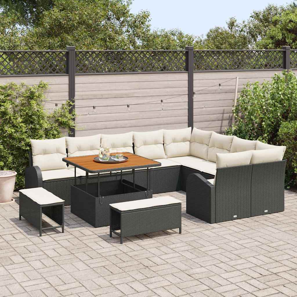 Sjedeća garnitura za vrt 12 kom. Crna poliratan 288.5 x 234 x 85 cm
