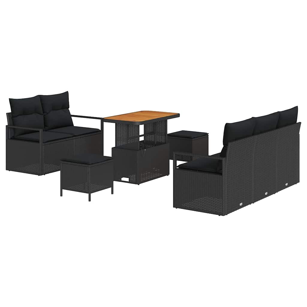 Sjedeća garnitura za vrt 8 kom. Crna poliratan 175 x 62 x 85 cm