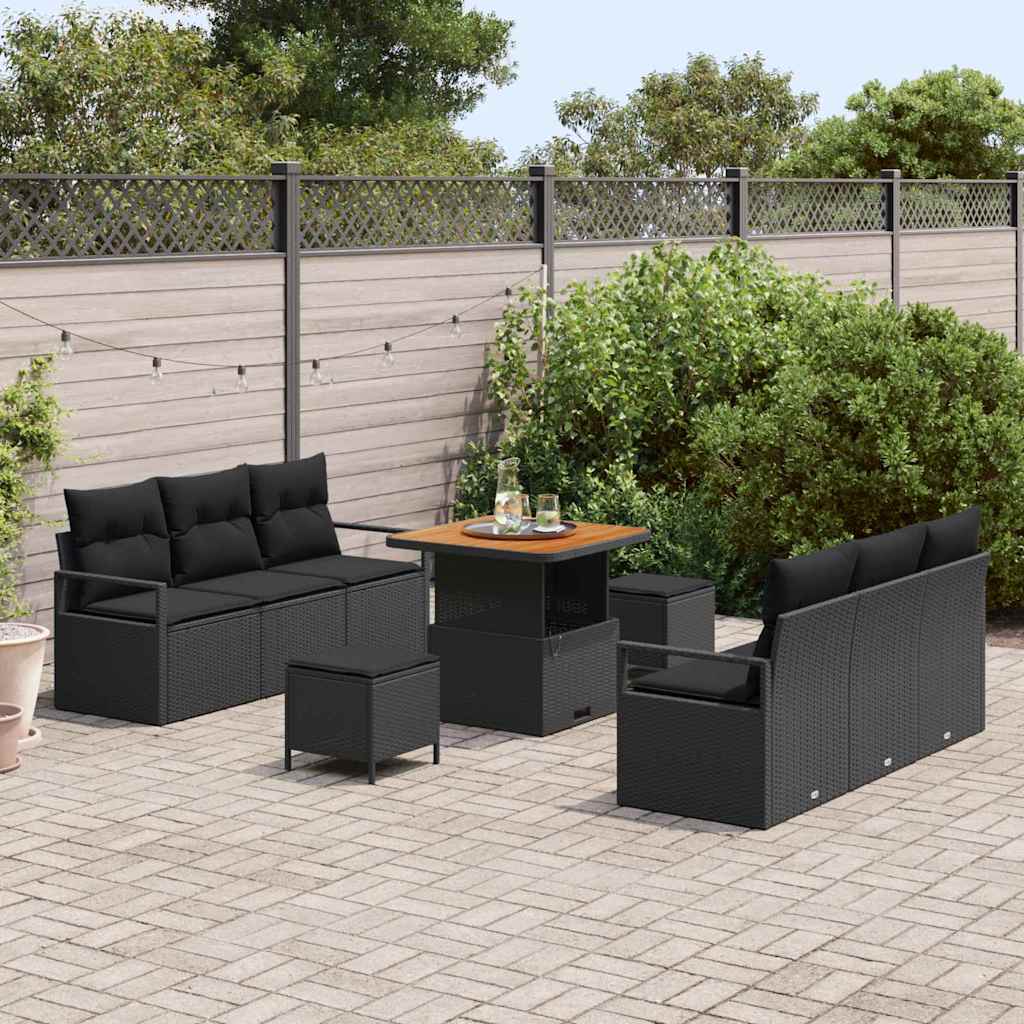 Sjedeća garnitura za vrt 9 kom. Crna poliratan 175 x 62 x 85 cm