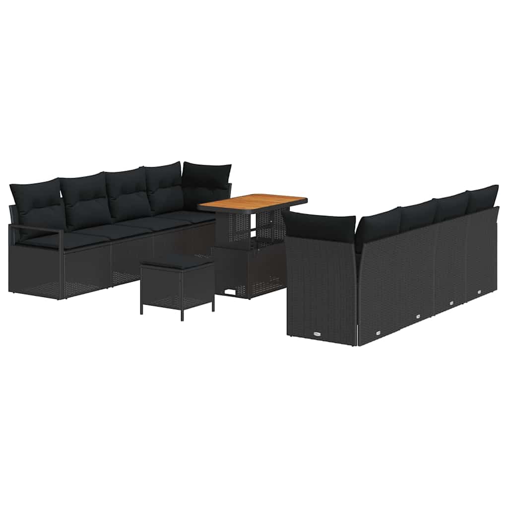 Sjedeća garnitura za vrt 11 kom. Crna poliratan 232 x 62 x 85 cm