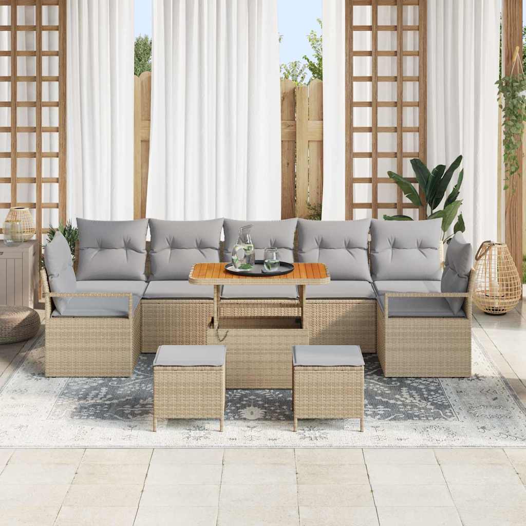Sjedeća garnitura za vrt 10 kom. Bež poliratan 285 x 122 x 85 cm