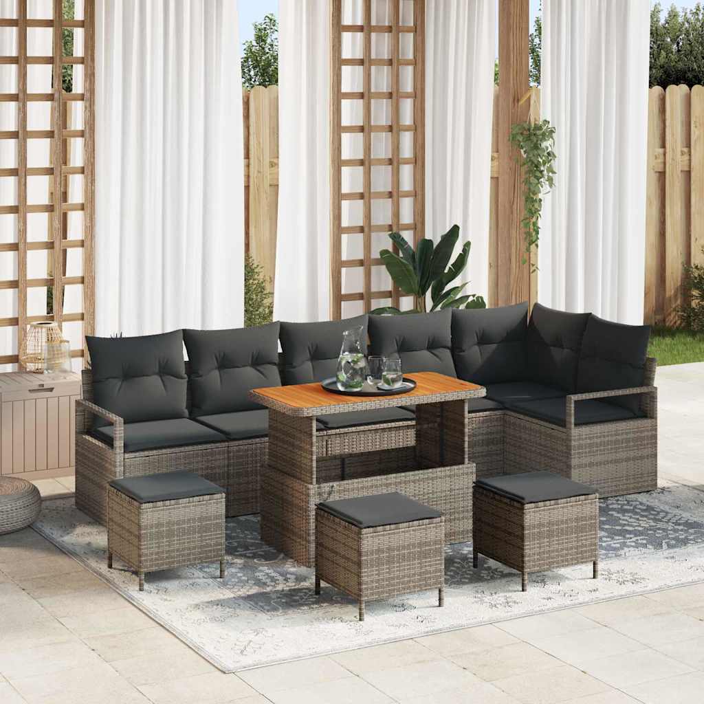 Sjedeća garnitura za vrt 10 kom. Siva Poli ratan 287 x 122 x 85 cm