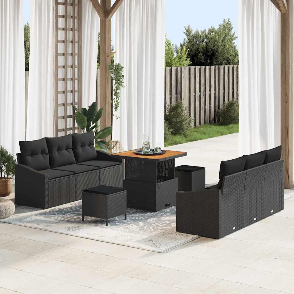 Sjedeća garnitura za vrt 9 kom. Crna poliratan 178 x 62 x 85 cm