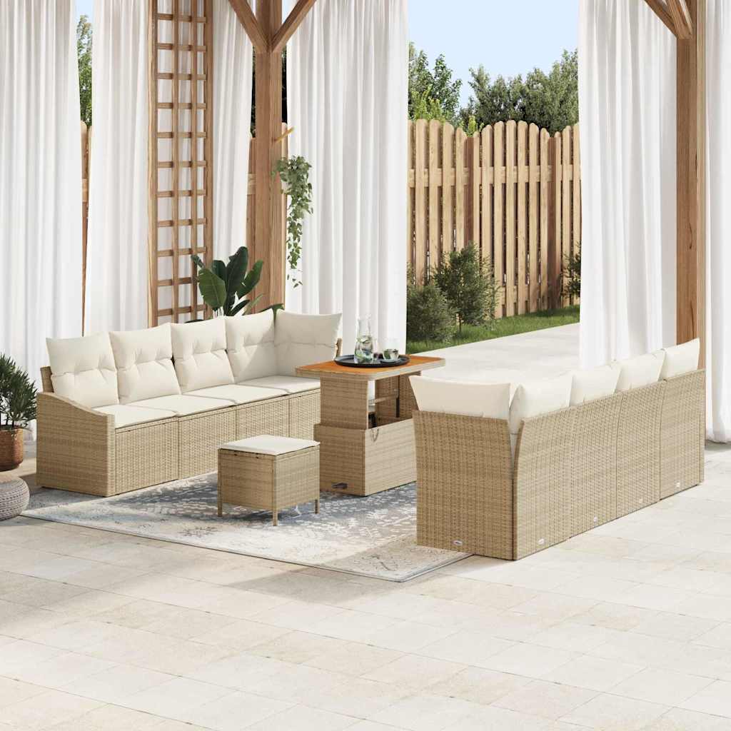 Sjedeća garnitura za vrt 11 kom. Bež poliratan 233.5 x 62 x 85 cm