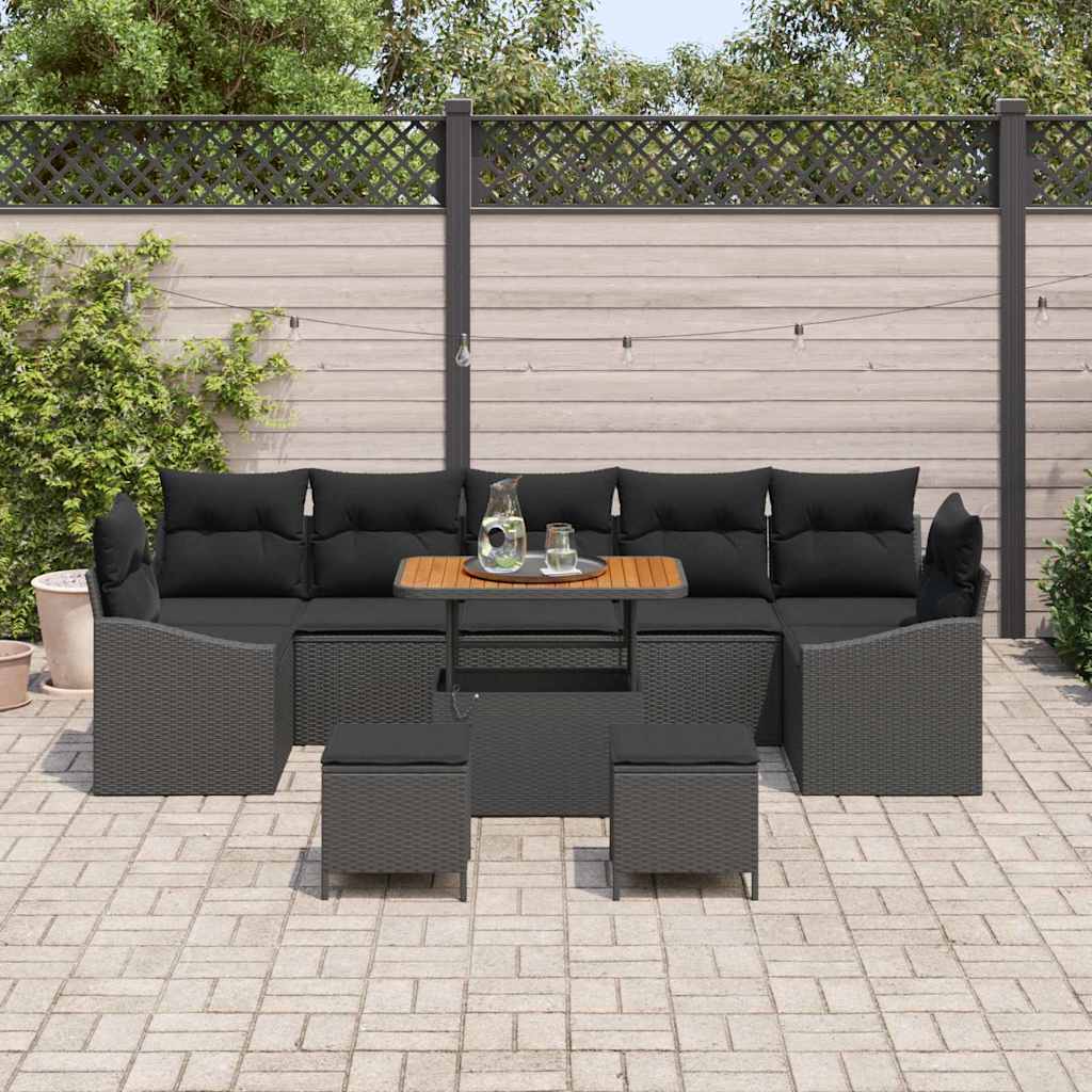 Sjedeća garnitura za vrt 10 kom. Crna poliratan 288 x 123,5 x 85 cm