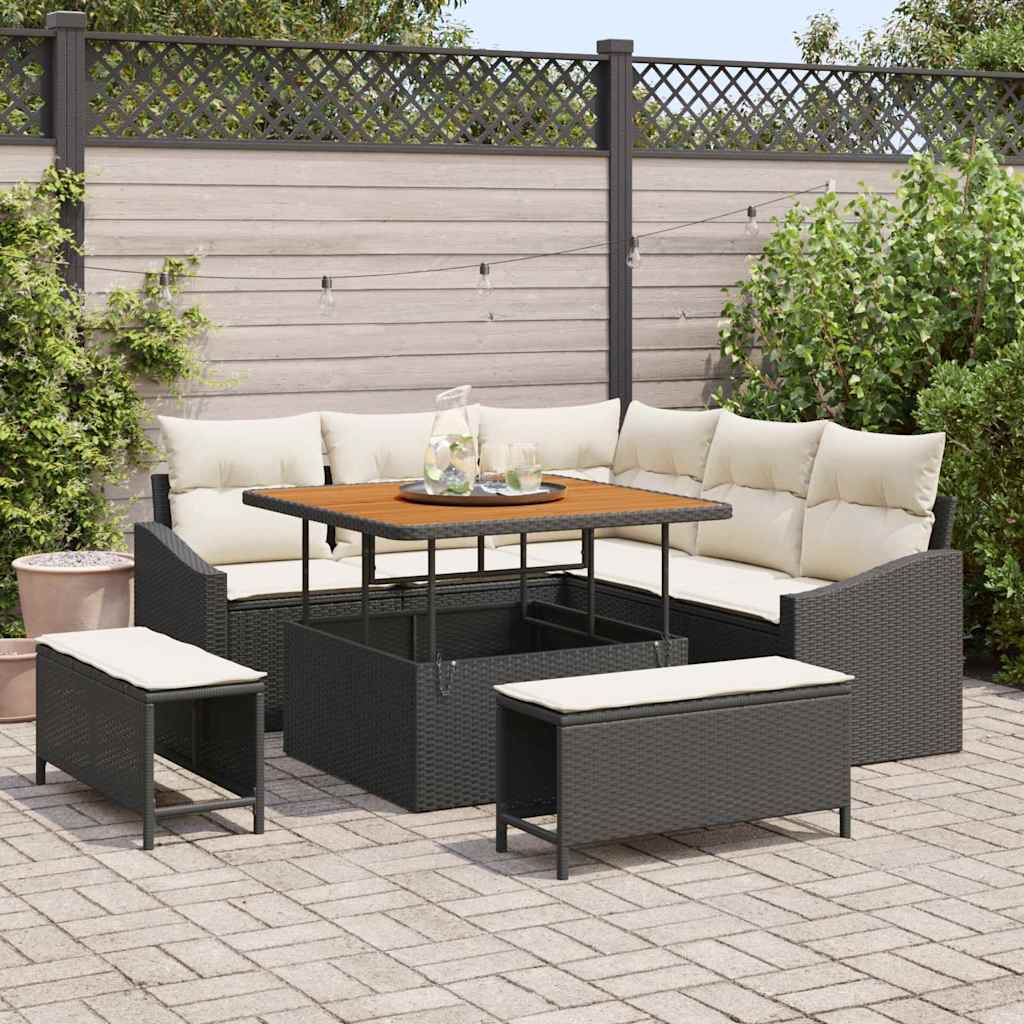 Sjedeća garnitura za vrt 8 kom. Crna poliratan 178.5 x 178.5 x 85 cm