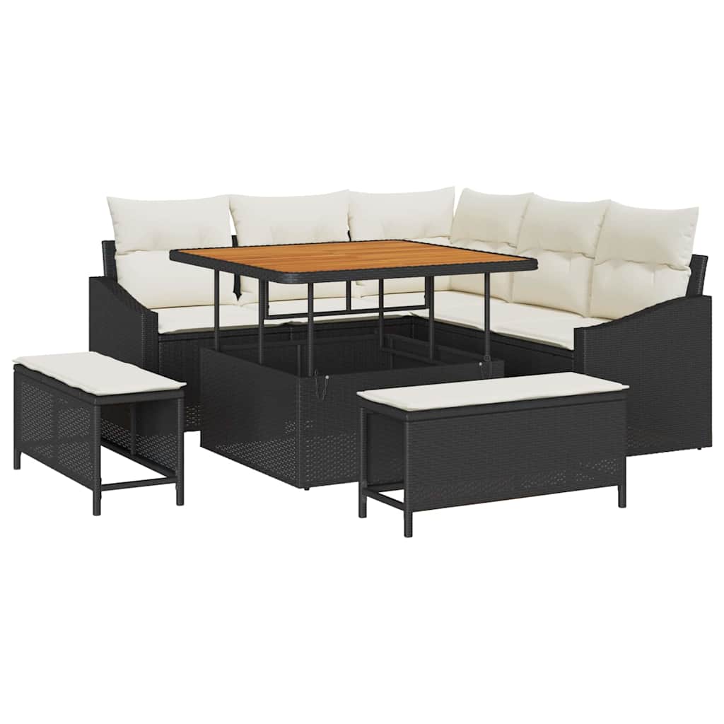 Sjedeća garnitura za vrt 8 kom. Crna poliratan 178.5 x 178.5 x 85 cm
