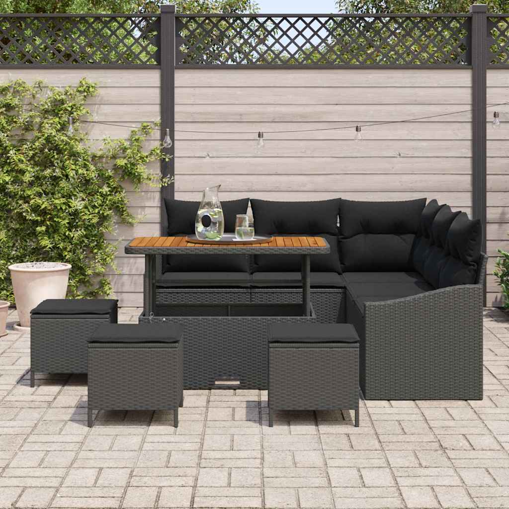Sjedeća garnitura za vrt 9 kom. Crna poliratan 178.5 x 178.5 x 85 cm