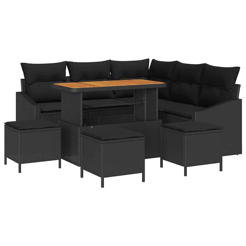Sjedeća garnitura za vrt 9 kom. Crna poliratan 178.5 x 178.5 x 85 cm