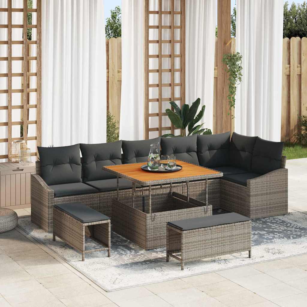 Sjedeća garnitura za vrt 9 kom. Siva poliratan 288,5 x 123,5 x 85 cm