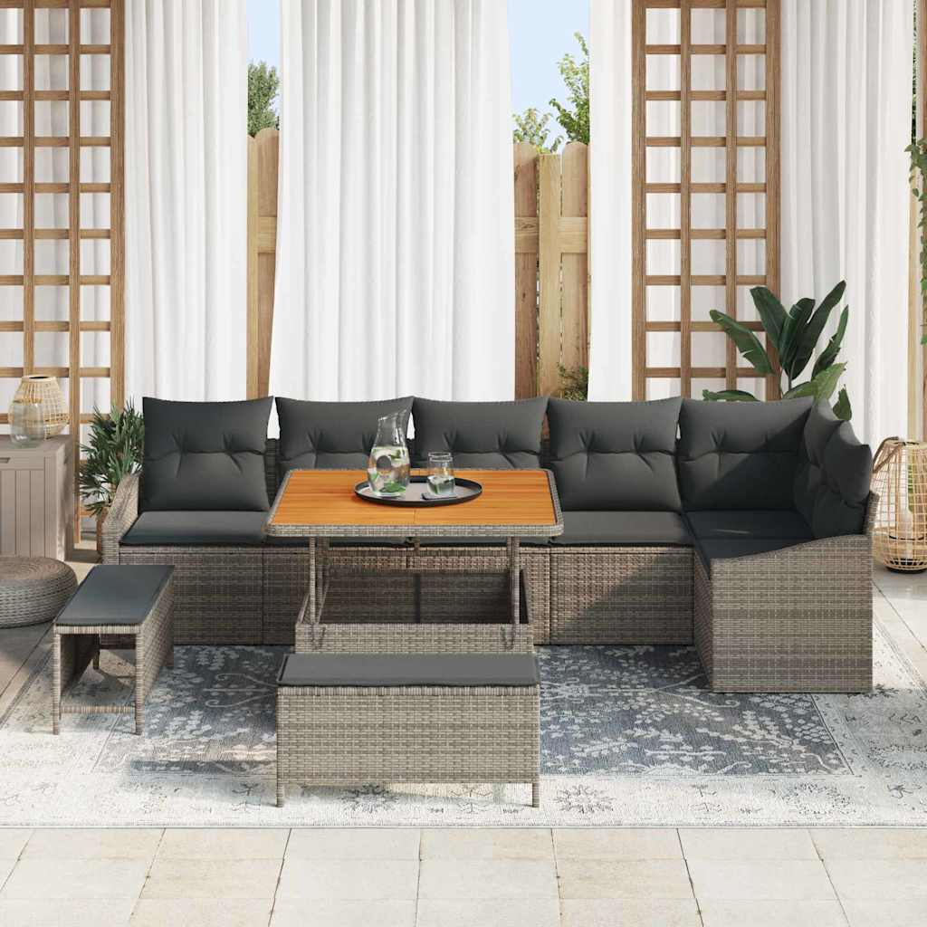 Sjedeća garnitura za vrt 9 kom. Siva poliratan 288,5 x 123,5 x 85 cm