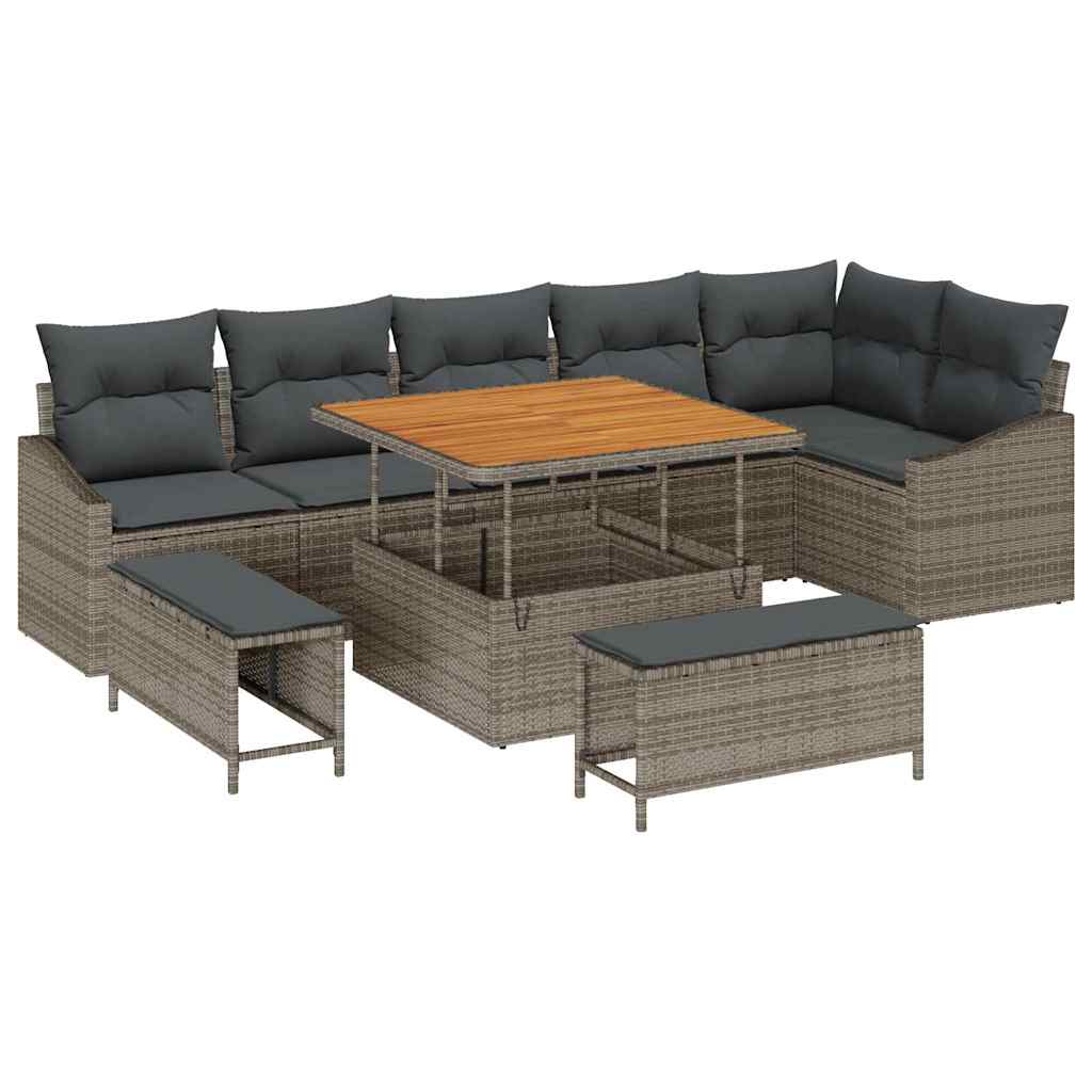 Sjedeća garnitura za vrt 9 kom. Siva poliratan 288,5 x 123,5 x 85 cm
