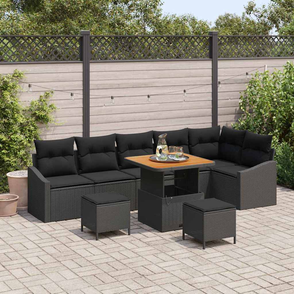 Sjedeća garnitura za vrt 9 kom. Crna poliratan 288.5 x 123.5 x 85 cm