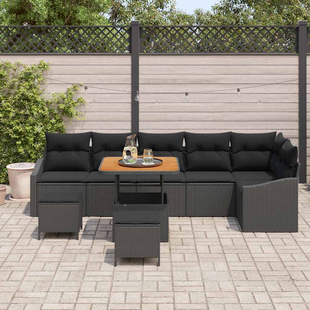 Sjedeća garnitura za vrt 9 kom. Crna poliratan 288.5 x 123.5 x 85 cm