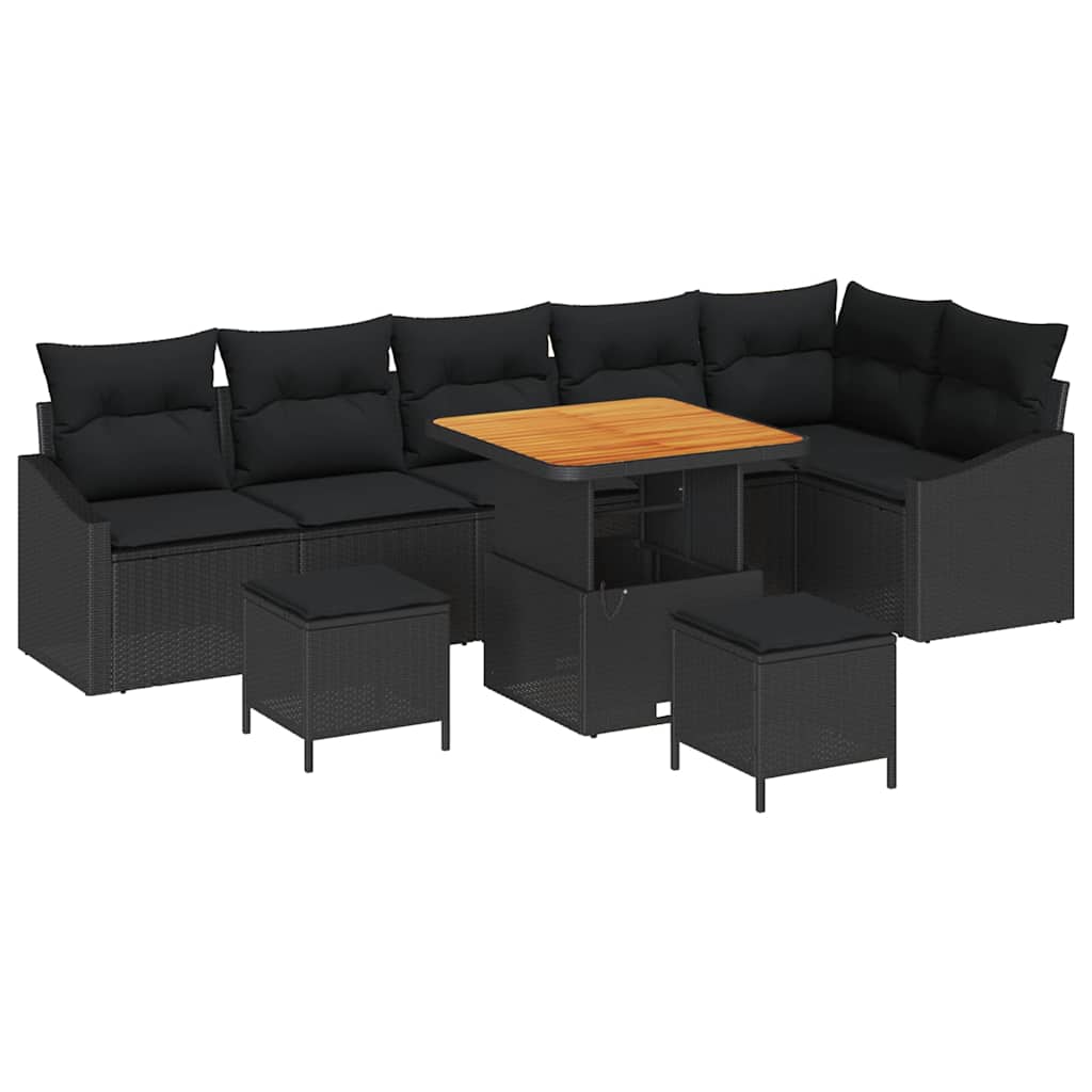 Sjedeća garnitura za vrt 9 kom. Crna poliratan 288.5 x 123.5 x 85 cm