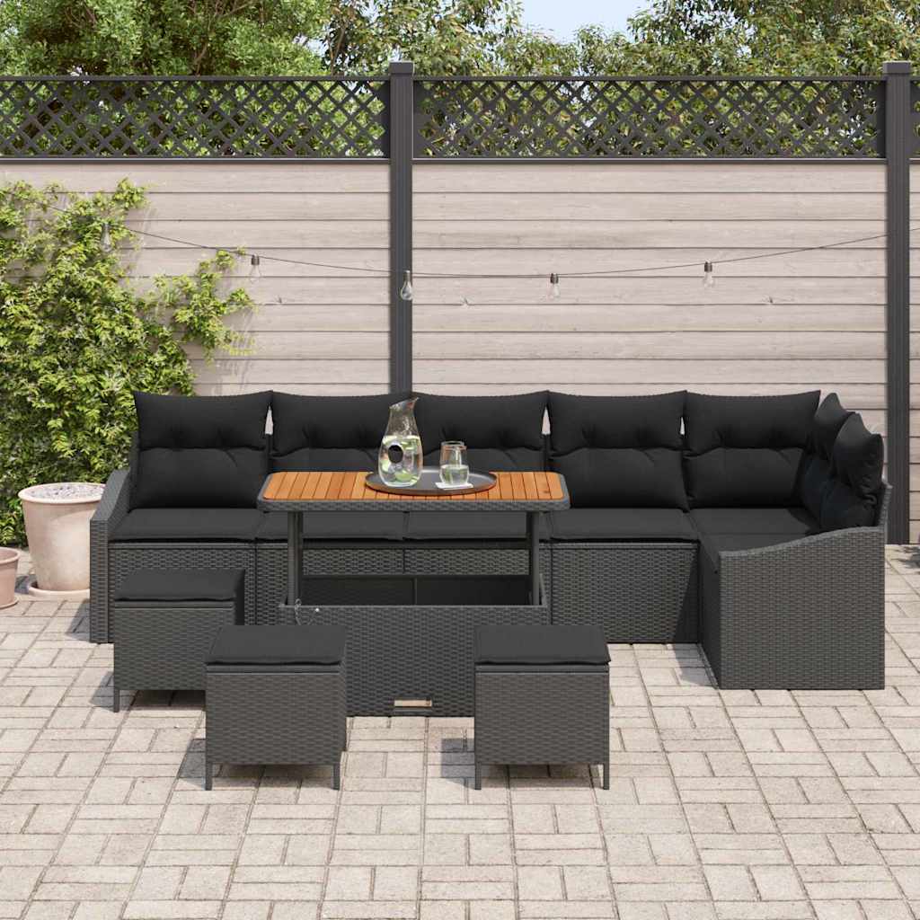 Sjedeća garnitura za vrt 10 kom. Crna poliratan 288,5 x 123,5 x 85 cm
